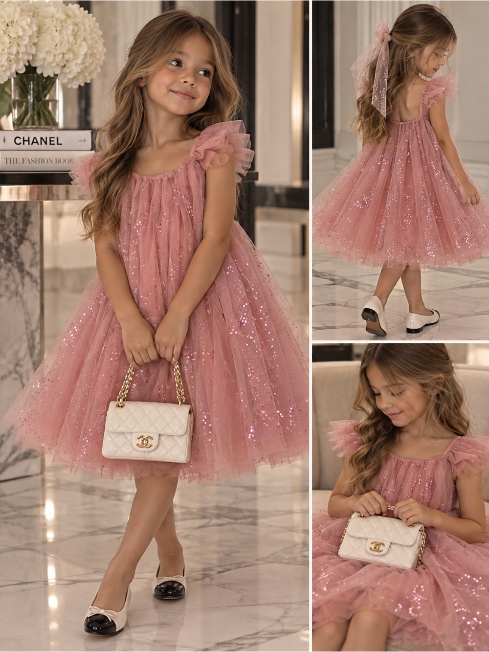 Girls Blush Pink Sparkle Tulle Dress – Size 5 ✨